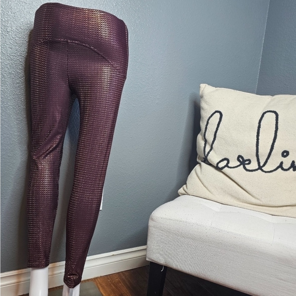 SPANX Maroon and Silver Leggings size Large - Picture 3 of 5